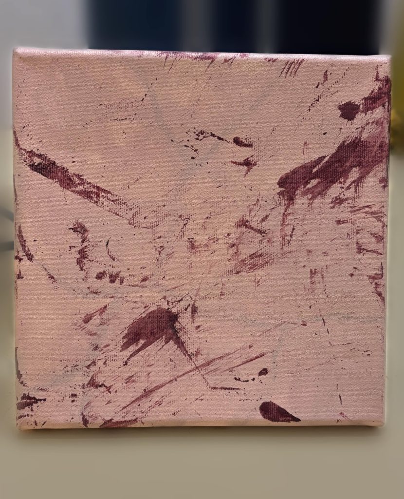 A traditional painting with fleshy and veiny structure, featuring dark splatters